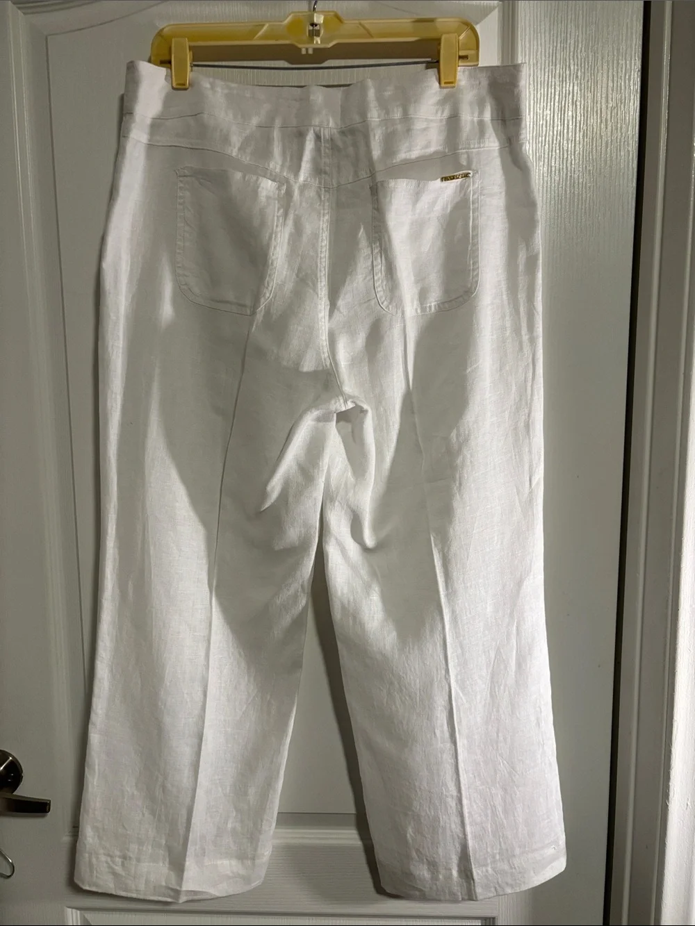 Jones New York White Drawstring 100% Linen Wide Leg ankle length